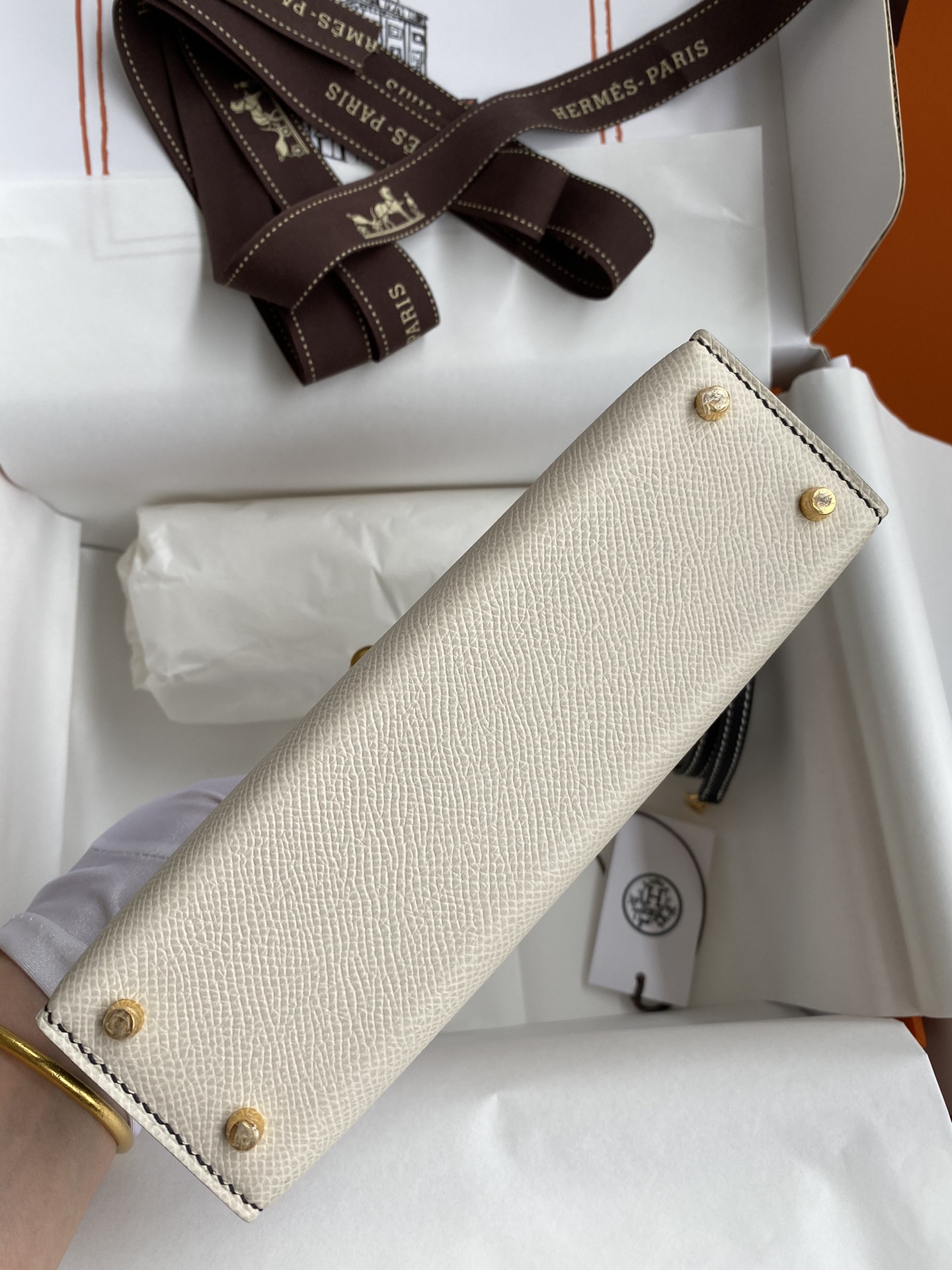 Hermes Kelly Mini II Bag 19CM In White Black Epsom Leather